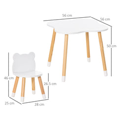 3-Piece Kids Table and Chair Set with 2 Bear-Shaped Chairs, for Ages 1-4 Years, White