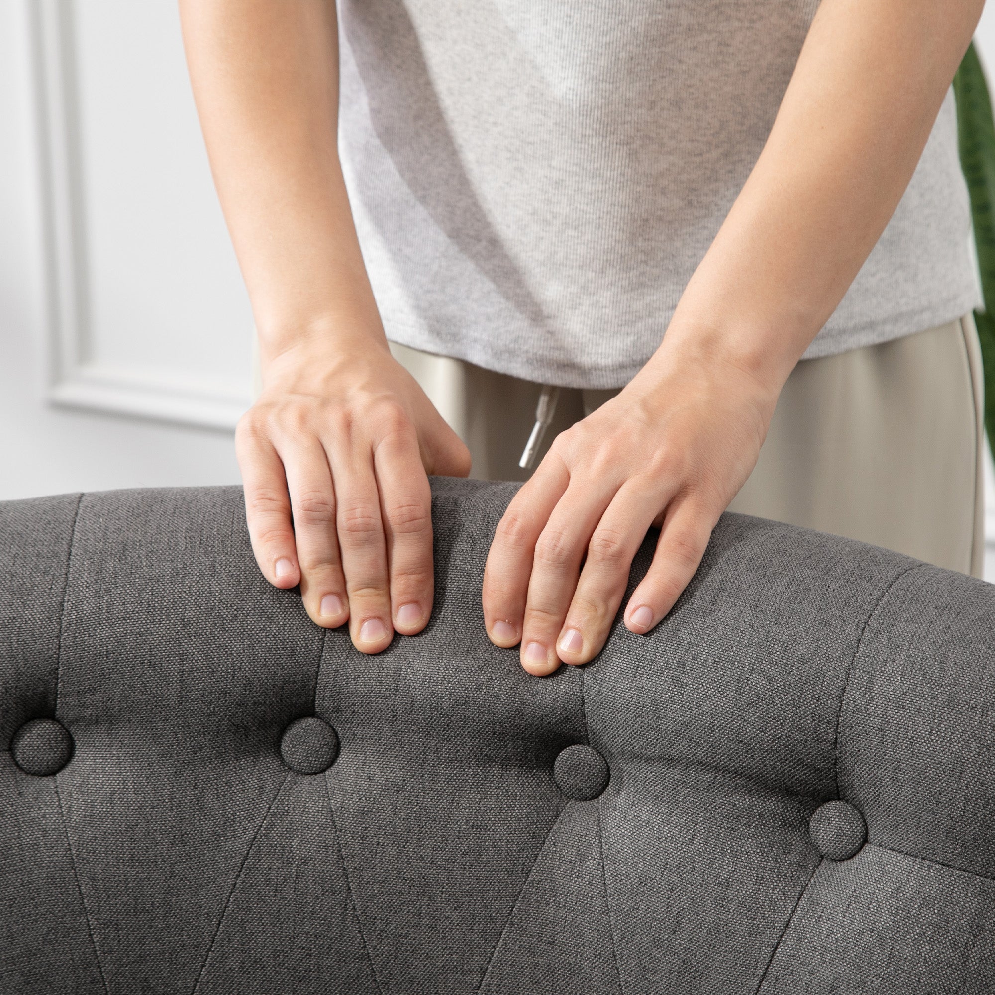 Fynco - Fabric Single Sofa Dining Chair Tub Chair Upholstered W/ Pillow Solid Wood Leg Home Living Room Furniture Charcoal Grey