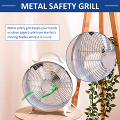10" 2-Speed Electric Table Desk Fan w/ Safety Guard Anti-Slip Feet Portable Personal Cooling Fan Home Office Bedroom White