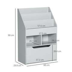 Kids Bookshelf, Toy Organiser, with Storage Drawer, Wheels - Grey