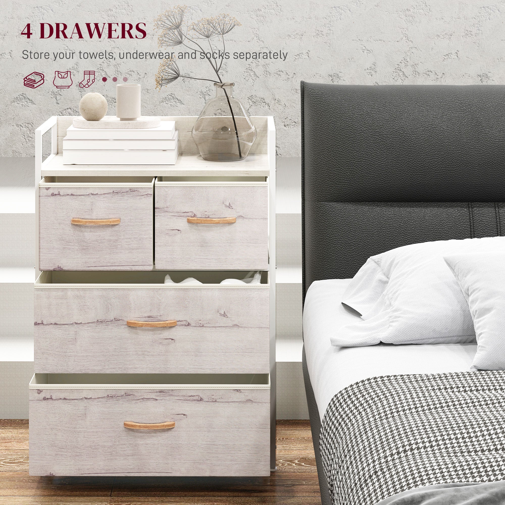 Rustic Chest of Four Fabric Drawers - Black