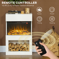 Fynco - Electric Fireplace with 3D Flame Effect, 6 Colours & 3 Brightness Levels, 1000W/2000W White Electric Fire and Mantel Reach up to 30㎡ Space with Remote & Timer, 3 Sided View for Living Room