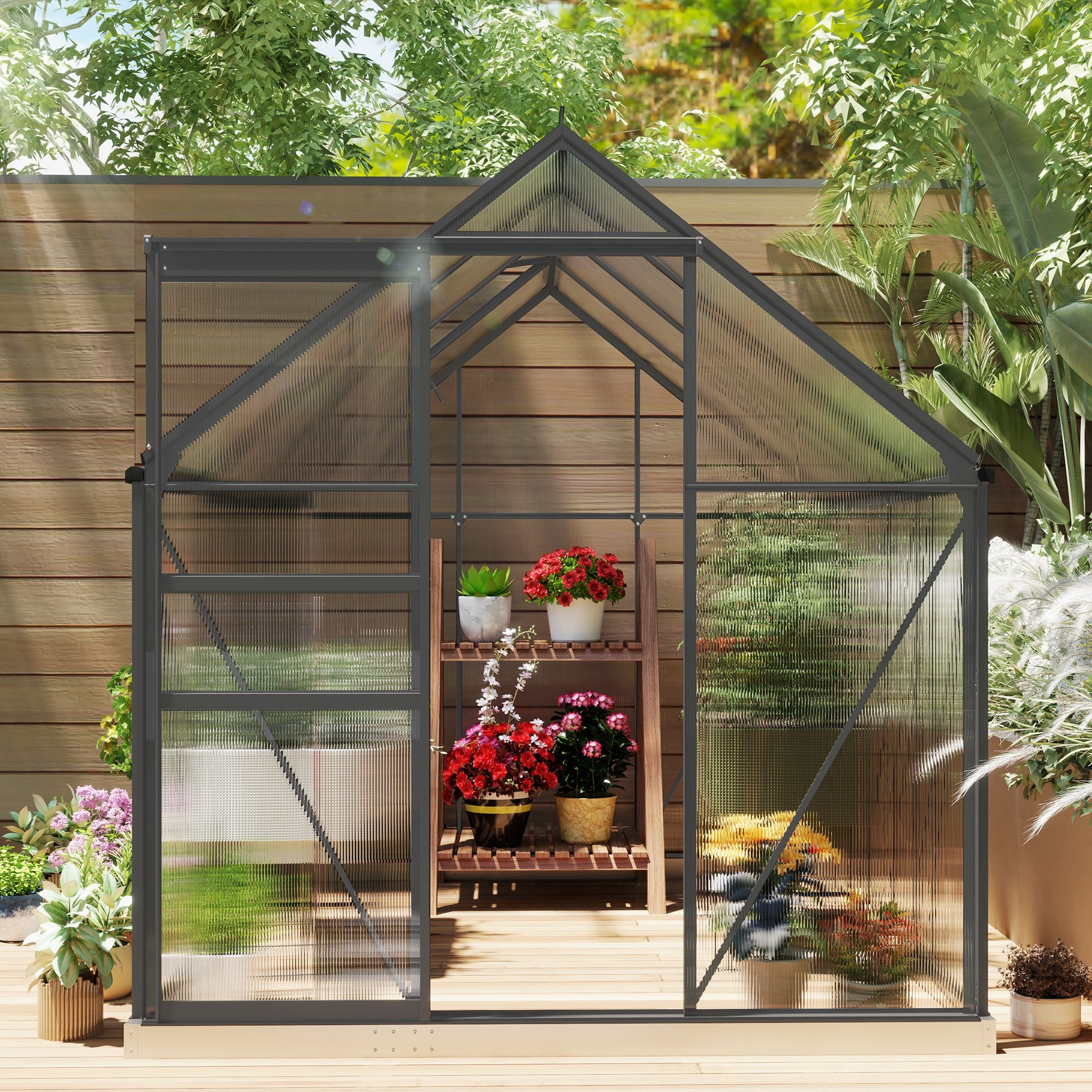 Fynco - 190 x 253 cm Walk-In Polycarbonate Greenhouse - Dark Grey