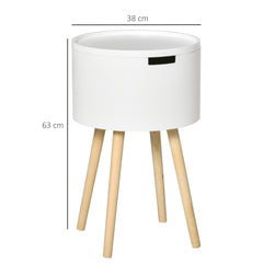 Modern Side Table with Hidden Storage Space, Round Night Stand with Removable Tray Wood Frame End Coffee Table for Living Room, Set of 2, White