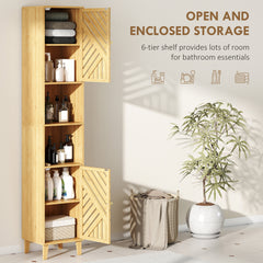 Fynco - Multi-Storage Bamboo Door Bathroom Cabinet - Natural Finish
