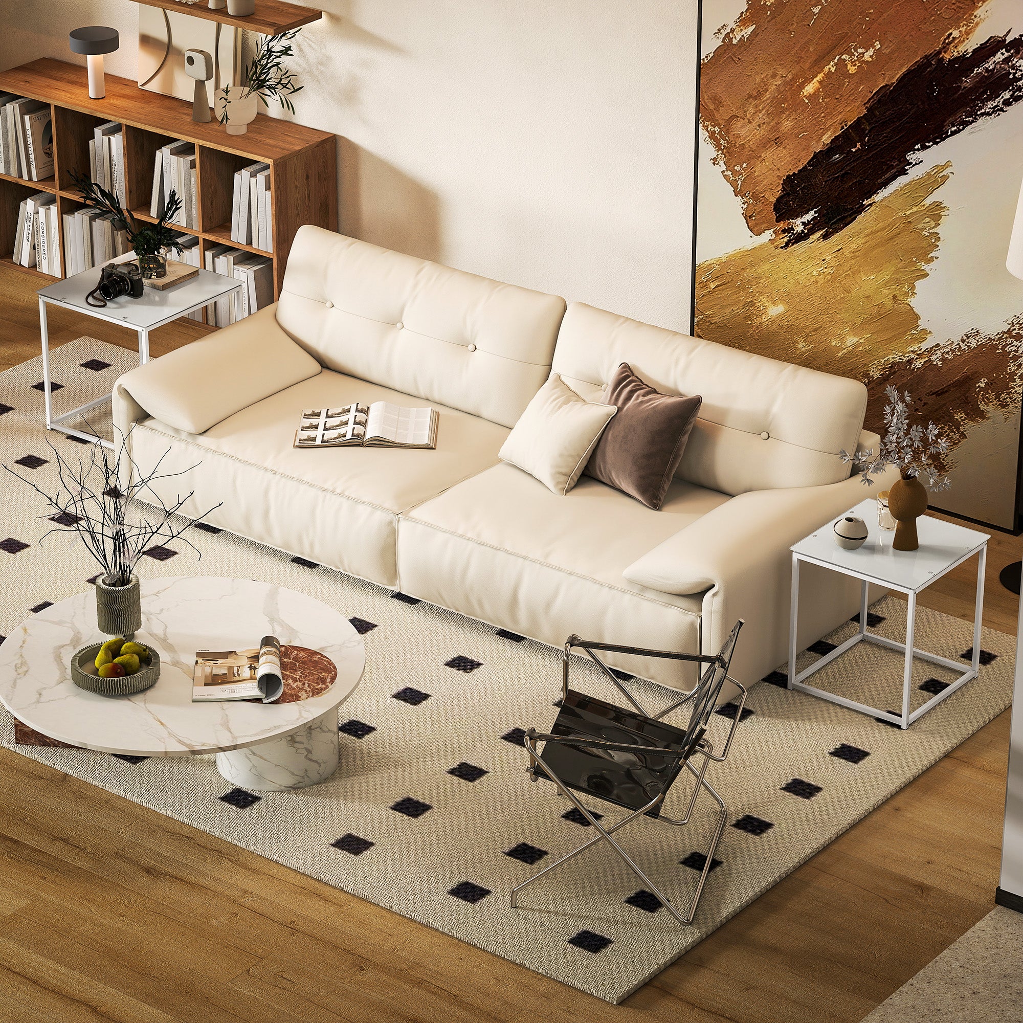 Nest of Tables, Set of 2 Coffee Table, Side Tables with Tempered Glass Desktop and Metal Frame for Living Room, Bedroom, Office, White