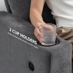 Fynco - 3 Seater Sofa with USB Ports & Cup Holders - Grey