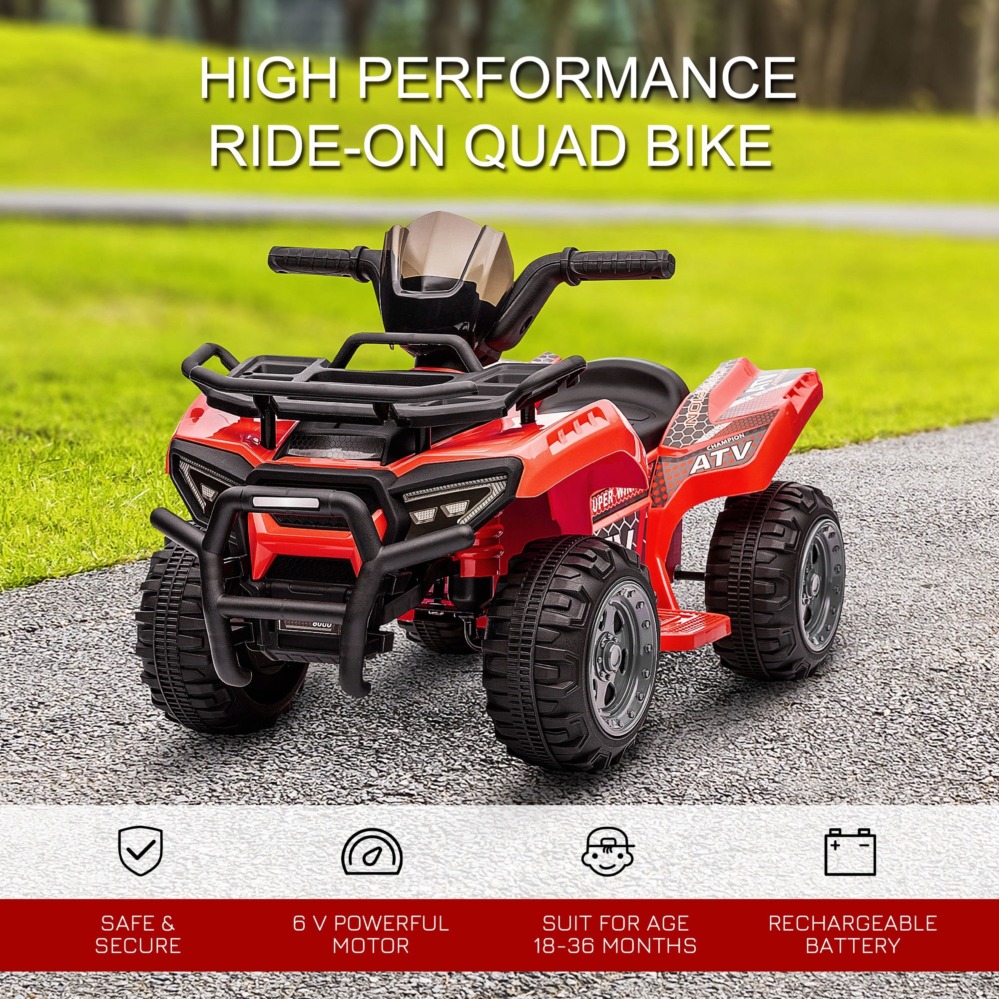 6V Kids Electric Ride on Car Toddlers Quad Bike All Terrain Vehicle Toy With Music for 18-36 months Red