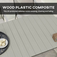 6 Seater Garden Dining Set with Soft Cushions, Rattan Backrest, Rectangular Plastic Top, Garden Furniture Set, Outdoor Dining Table and Chairs for Patio, Balcony, Poolside, Grey