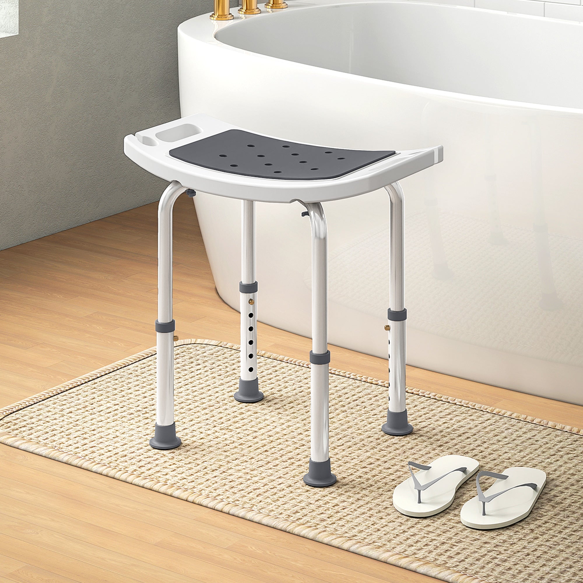 Fynco - Shower Chair, Adjustable Height Shower Stool with Aluminium Frame and Non-Slip Feet, Bathtub Stool Seat for Elderly Disabled Handicap, Grey