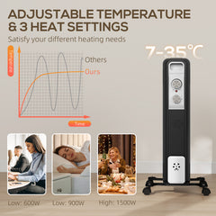 1.5kW Seven Fin Oil-Filled Radiator - Black