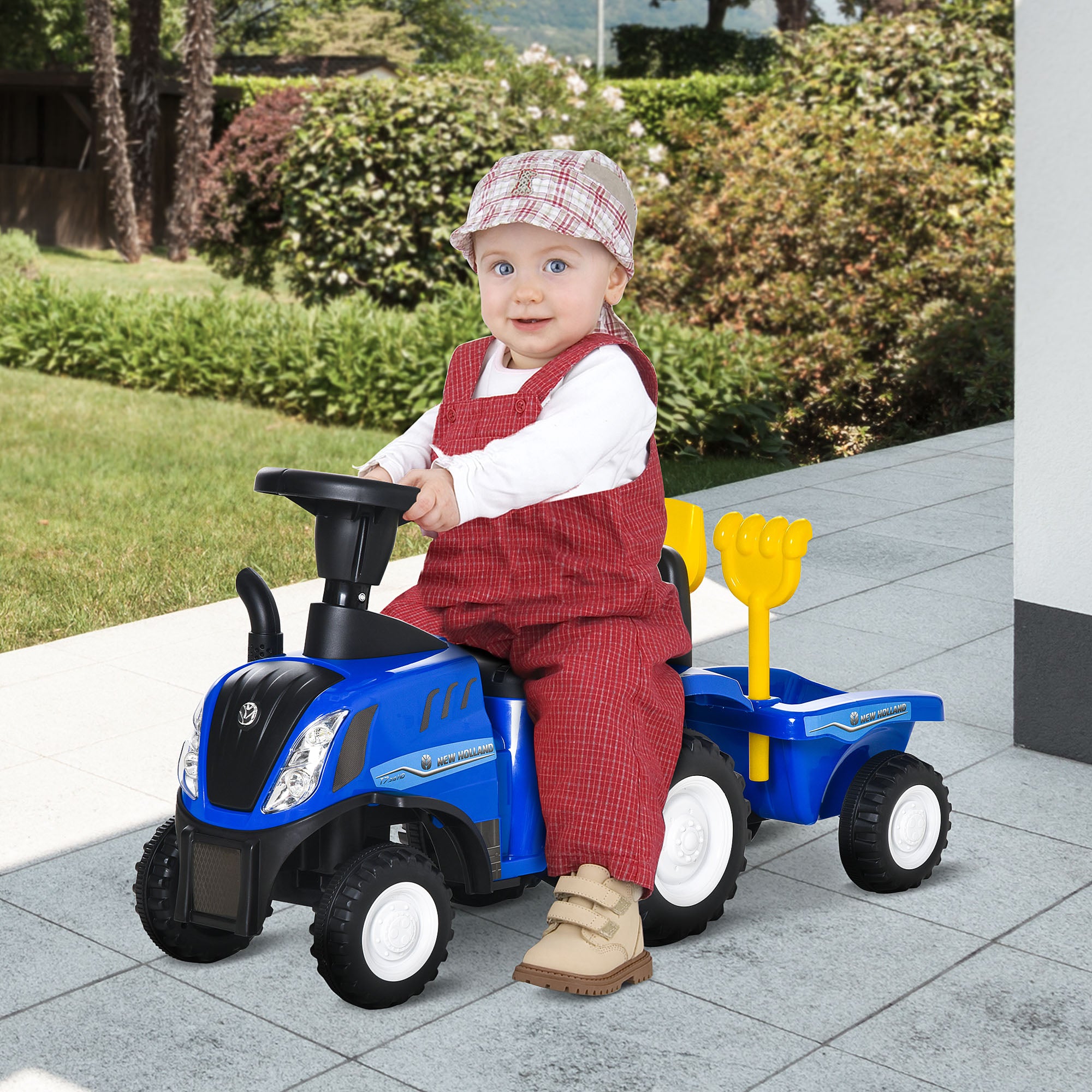 Ride On Tractor Toddler Walker Foot To Floor Slider w/ Horn Storage Steering Wheel for 1-3 Years Old Blue
