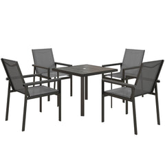 Five-Piece Metal Dining Set, with Glass-Top Table - Grey