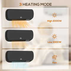 Fynco - 2000W Wall Mounted Ceramic Space Heater, 10-49°C Temperature, Black