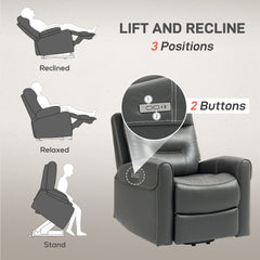 Power Lift Recliner Chair for Elderly, Overstuffed Faux Leather Riser and Reclining Chair with USB A+C Ports, Remote Control, Recliner Armchair for Living Room, Charcoal Grey