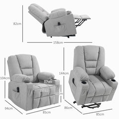 Oversized Riser and Recliner Chairs for the Elderly, Fabric Upholstered Lift Chair for Living Room with Remote Control, Side Pockets, Cup Holder, Light Grey