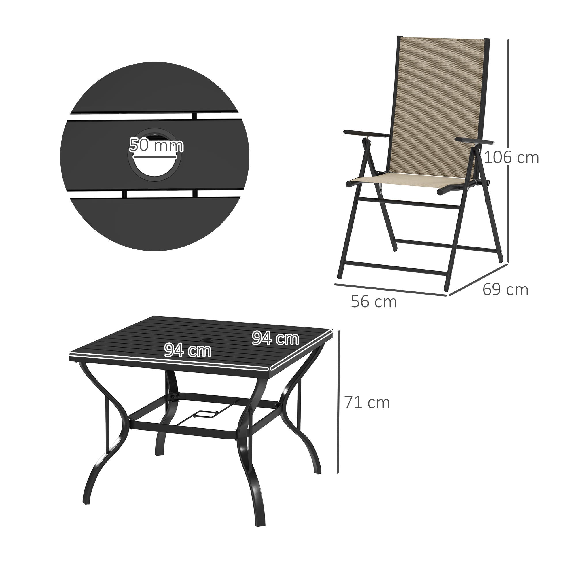 Five-Piece Steel Frame Patio Set - Khaki/Black