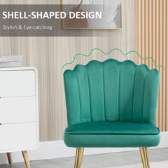 Shell Dining Chairs Set of 2, Upholstered Kitchen Chairs with Gold Metal Legs and Backrest, Velvet Fabric Lounge Leisure Chairs for Living Room, Reception Room, Green