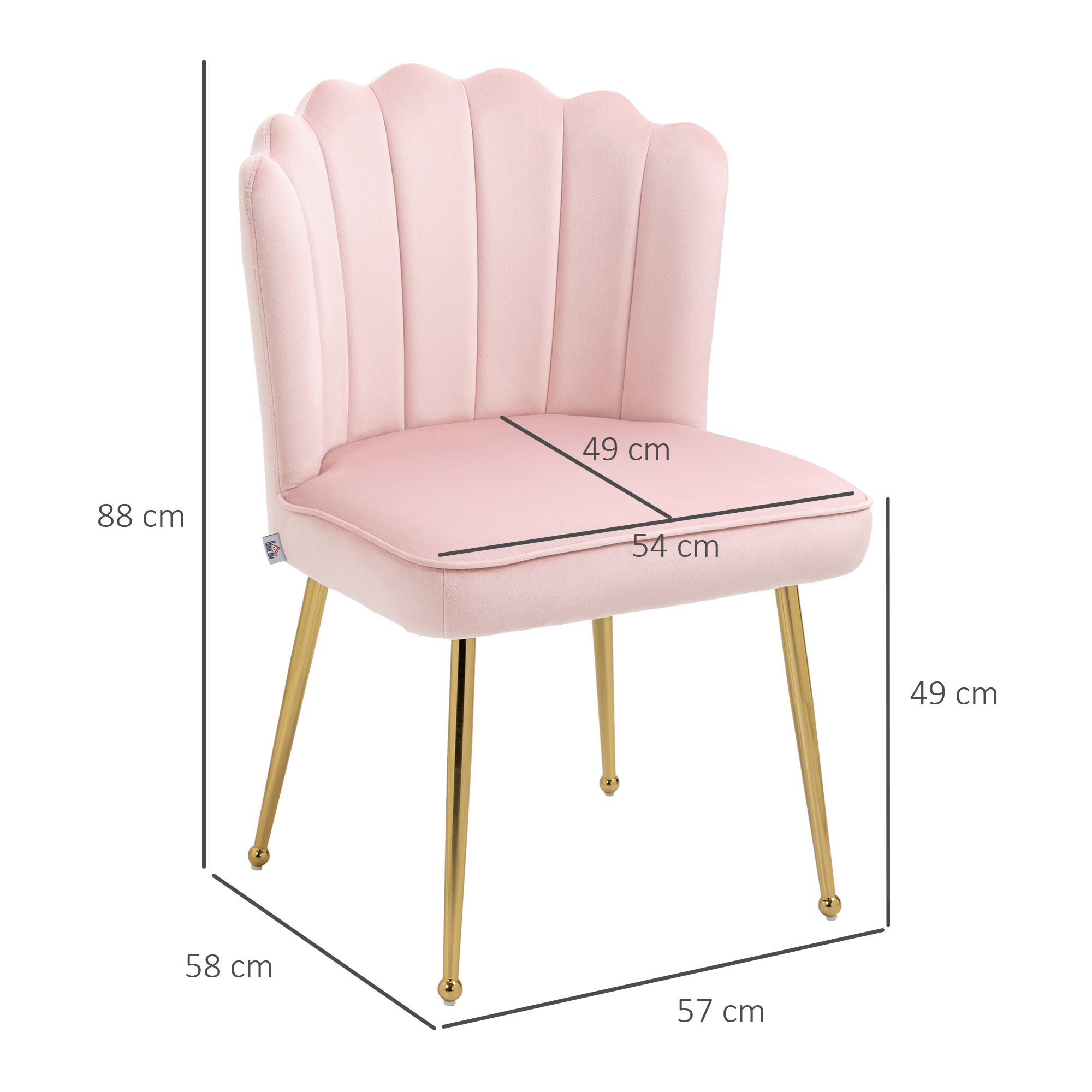 Shell Dining Chairs Set of 2, Upholstered Kitchen Chairs with Gold Metal Legs and Backrest, Velvet Fabric Lounge Leisure Chairs for Living Room, Reception Room, Pink