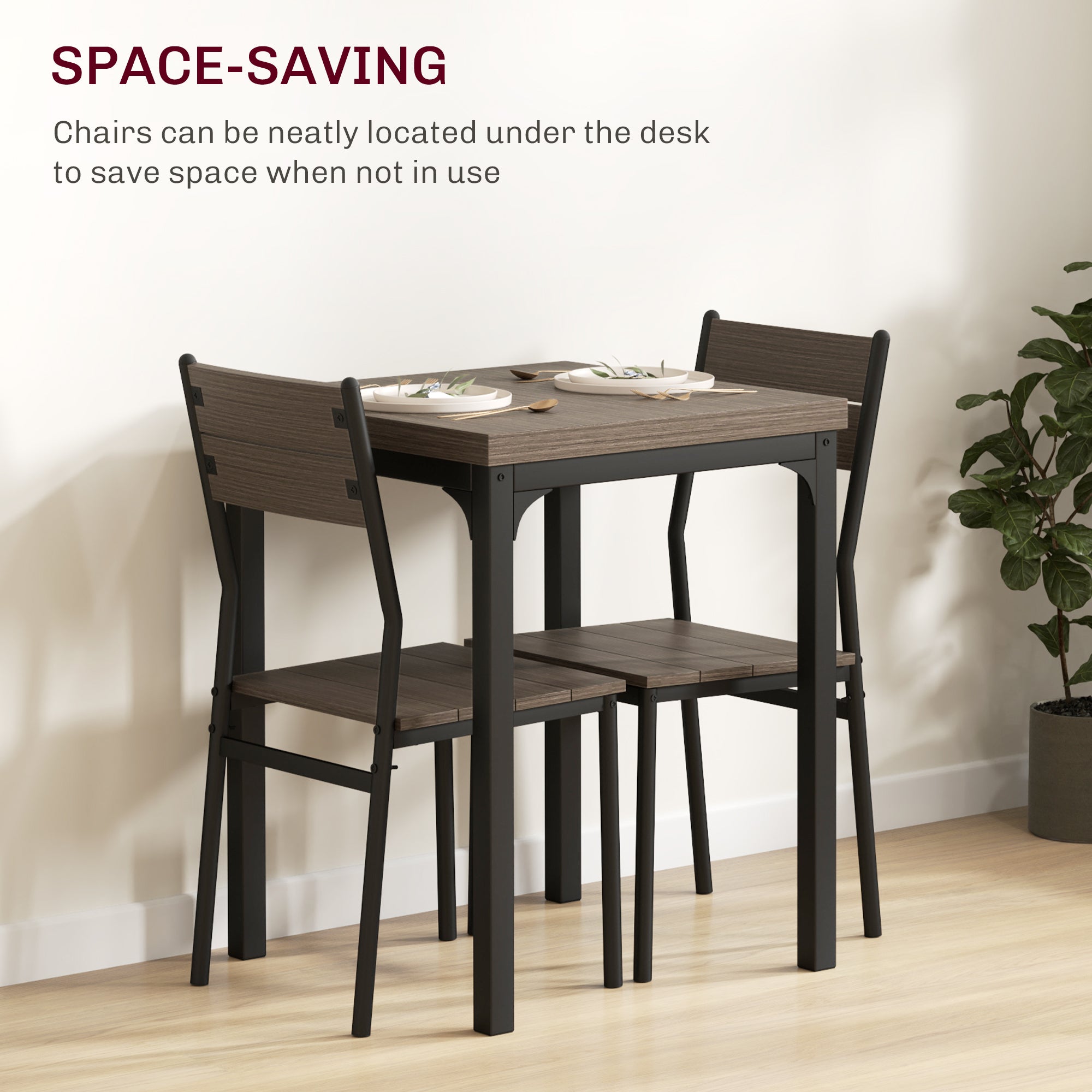 Three-Piece Minimal and Compact Dining Set, Grey Wood Grain