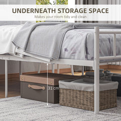 Single Bed Frame, Metal Bed Base with Headboard and Footboard, Metal Slat Support and 31cm Underbed Storage Space