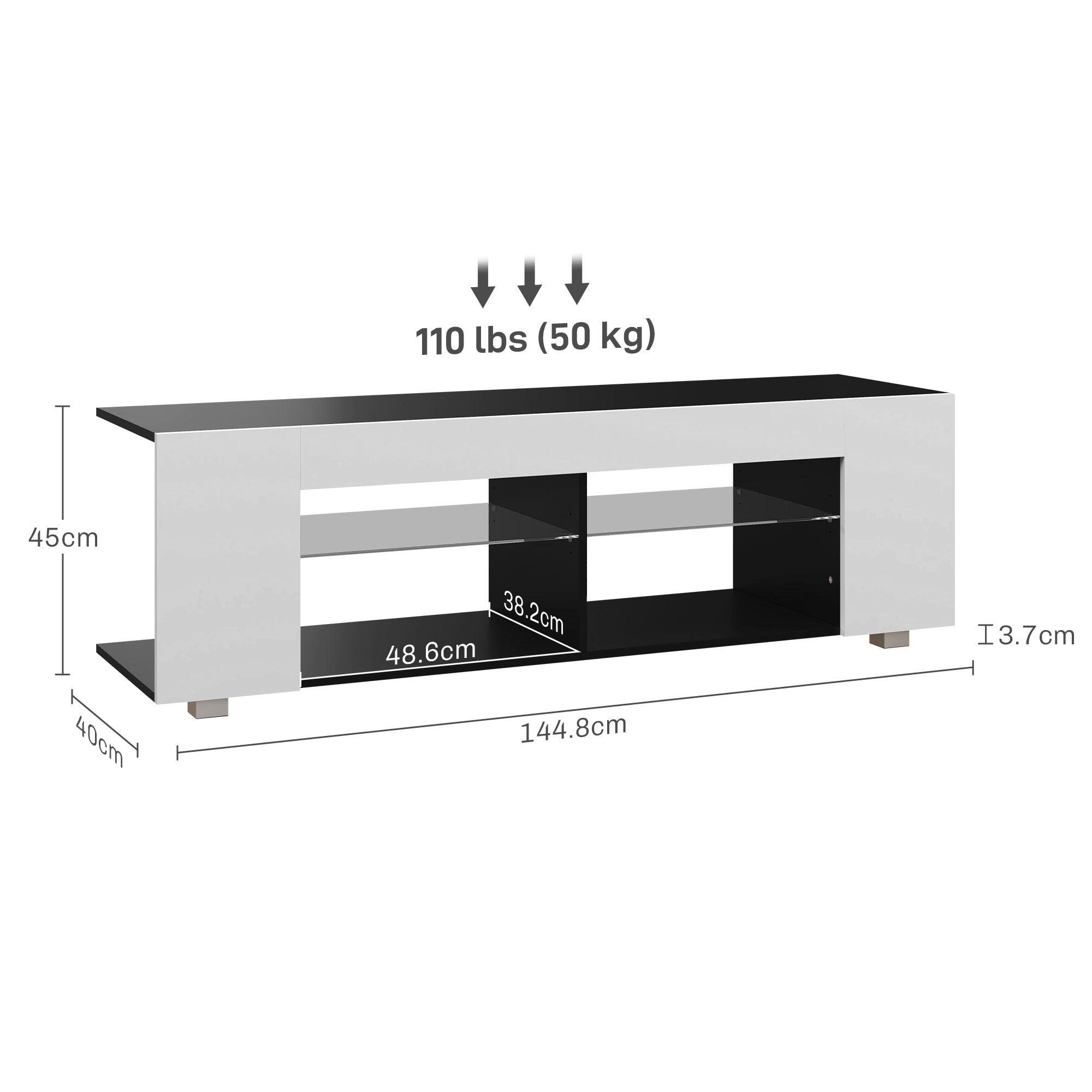 Multi-Shelf TV Cabinet, with Adjustable LED Lights - White
