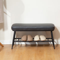 Fynco - PU Leather Shoe Storage Bench - Charcoal Grey