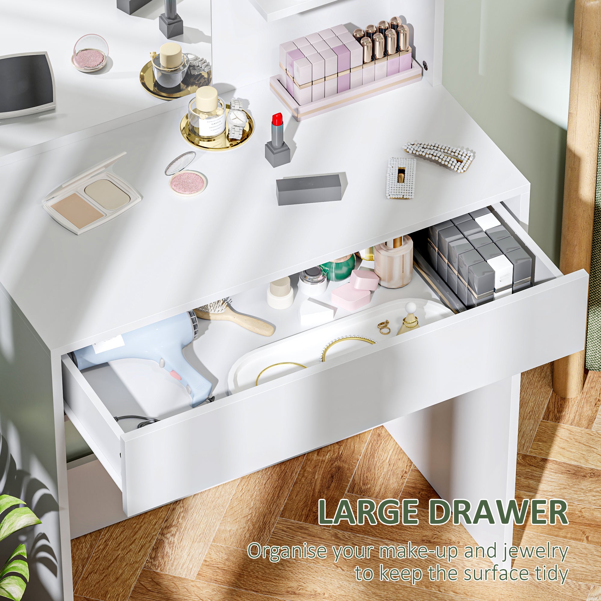 Fynco - Dressing Table with Mirror and Storage - White