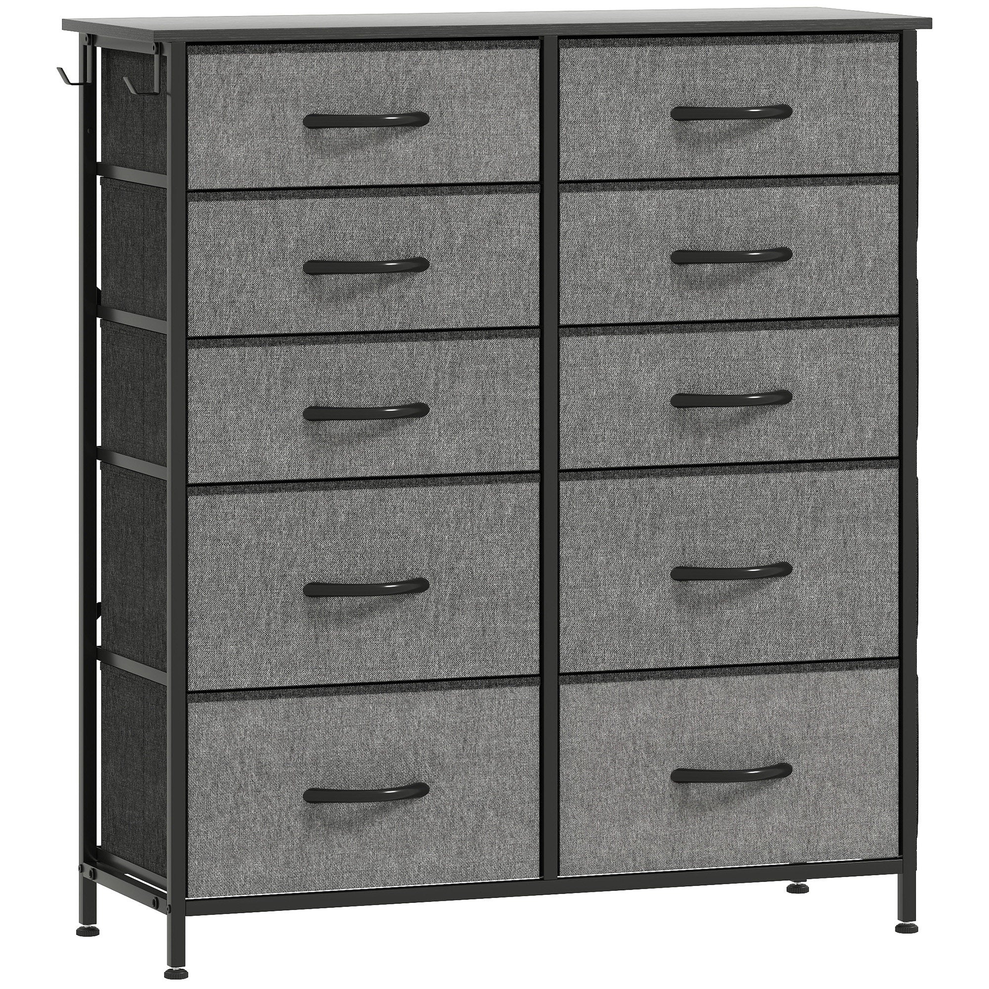 Chest of Ten Fabric Drawers - Charcoal Grey