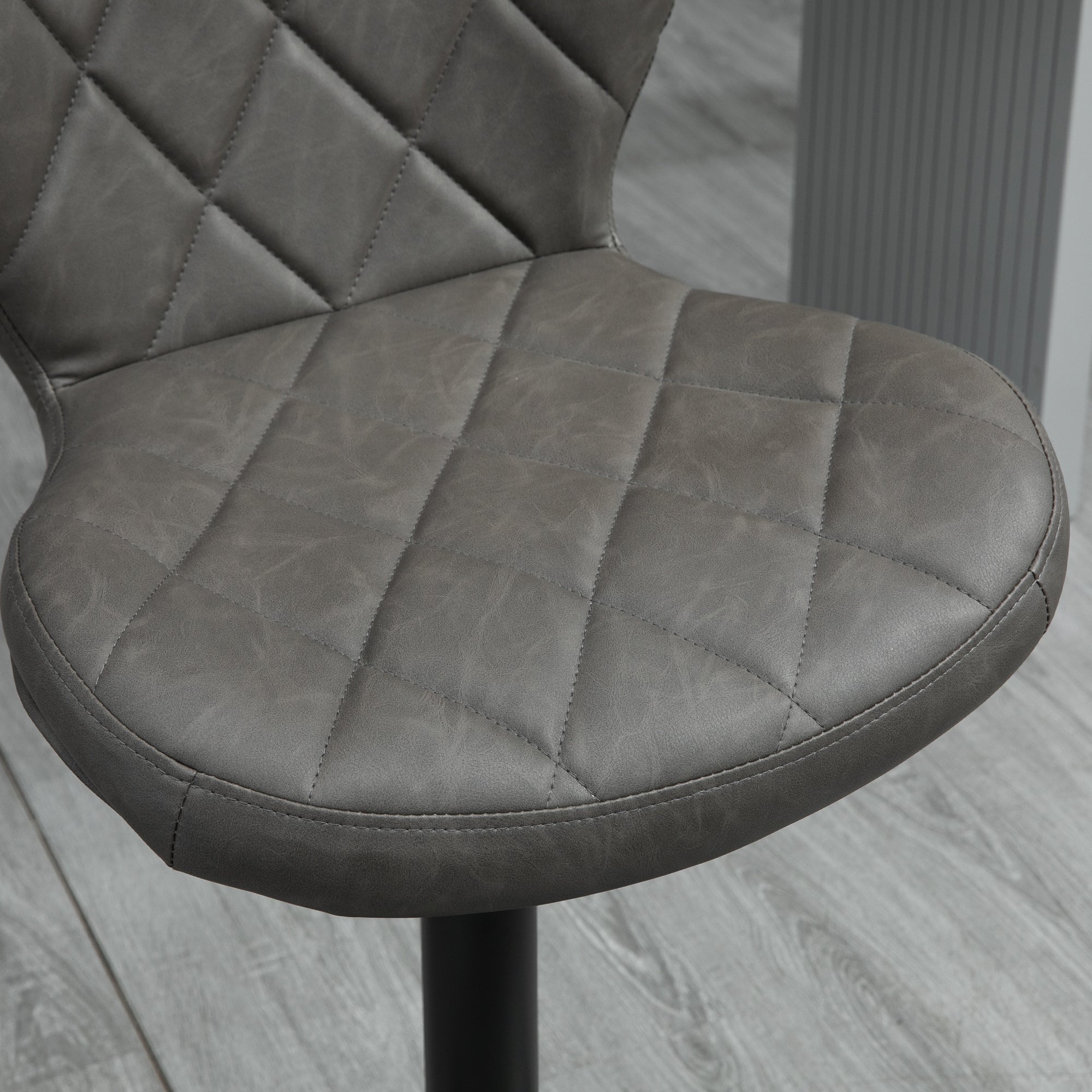 Bar Stools, Set of 2 Breakfast Bar Chairs, Swivel Barstools with Backrest and Footrest, Steel Frame Diamond Pattern PU, for Kitchen Counter, Dining Room, Dark Grey