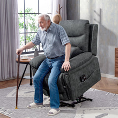 Fynco - Power Lift Recliner Chair with Vibration Massage, Heat, USB - Grey