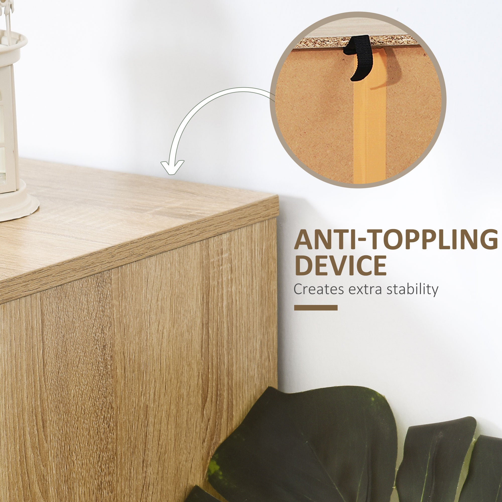 Bedroom Chest of Drawers, 6 Drawer Dresser, Sideboard Cabinet with Zigzag Design and Metal Base, Storage Drawer Unit, 120x71cm, Natural