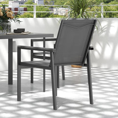 Five-Piece Metal Dining Set, with Glass-Top Table - Grey