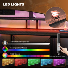 Fynco - LED Computer Desk, with Power Outlets and Shelves - Carbon Fibre Grey