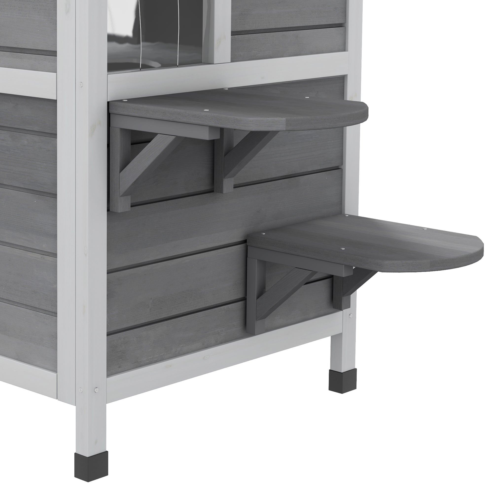 2-story Cat House Outdoor, Weatherproof Wooden Cat Enclosure for Feral Cats with Escape Door, Openable Roof, Jumping Platforms, Grey