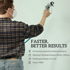 Fynco - Airless Paint Sprayer, Thinning-Free, Electric Fence Paint Sprayer for Exterior and Interior DIY Painting Projects, Wall Spray Gun Machine, Household Use, 1.5L/min, 200 Bar, 7.5 m Hose Blue