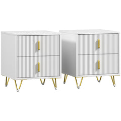 Set of 2 Elegant Chest of Two Drawers - White/Gold-Tone