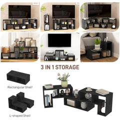 TV Stand for TVs up to 75 Inches, Free Combination TV Unit with Storage Shelves, Extendable Entertainment Centre for Living Room, Black Wood Grain