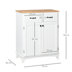 Modern Kitchen Cupboard, Wooden Storage Cabinet, Tableware Organizer with 2 Drawers for Living & Dining Room, White