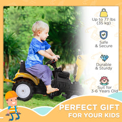 Kids Ride-On Construction Car, with Horn and Detachable Trailer - Yellow