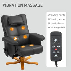 Faux Leather Massage Recliner Chair, with Storage Ottoman - Black