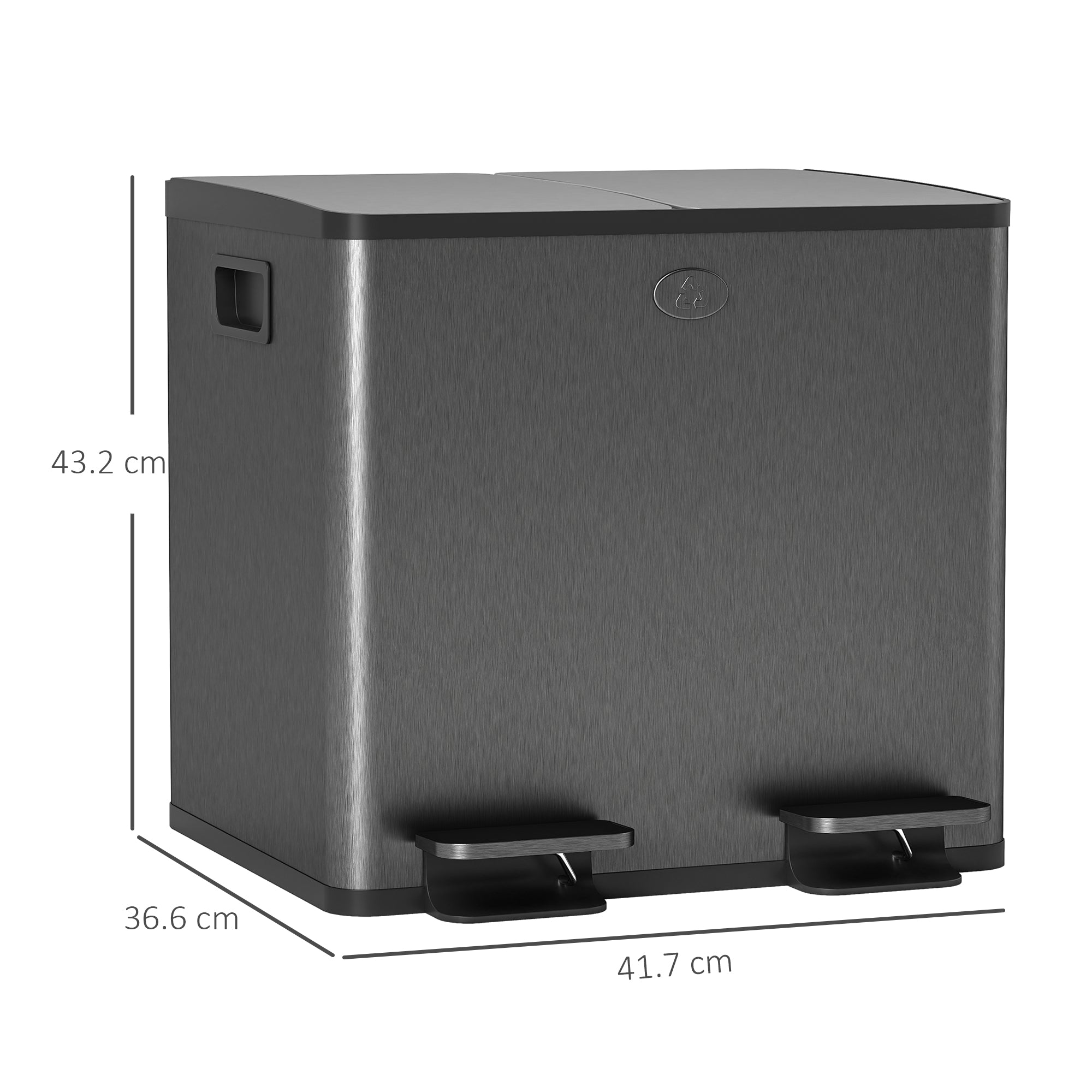 Fynco - 30L Dual Compartment Stainless Steel Bin, with Deodoriser Holders - Black