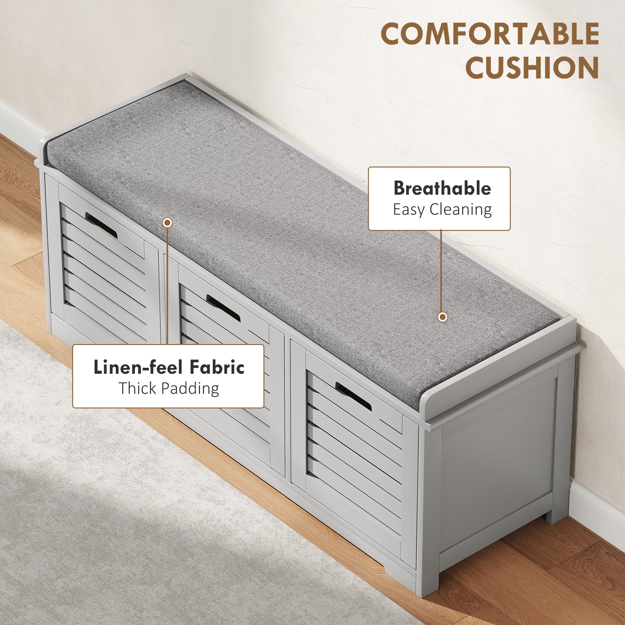 Fynco - 3-Drawer Shoe Storage Bench - Grey