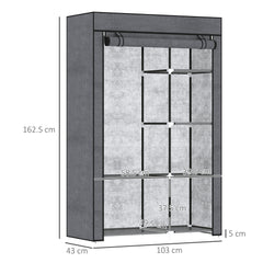 Rail and Six Shelf Fabric Wardrobe - Dark Grey