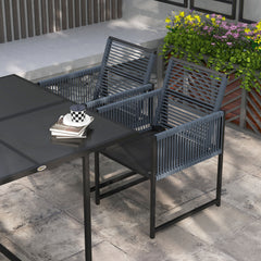 Five-Piece Metal Dining Set, with Folding Back Chairs, Dark Grey