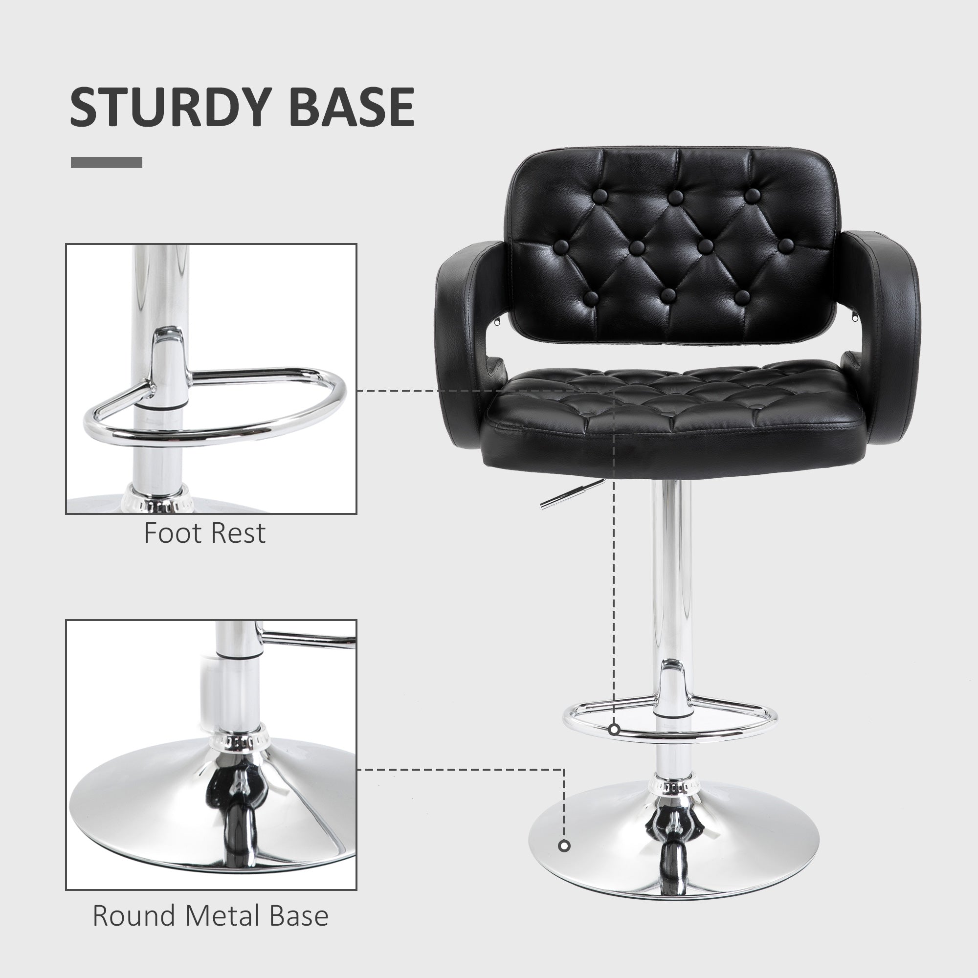 PU Leather Upholstered Swivel Bar Stool, Height Adjustable with Back, Armrest, Footrest, Black