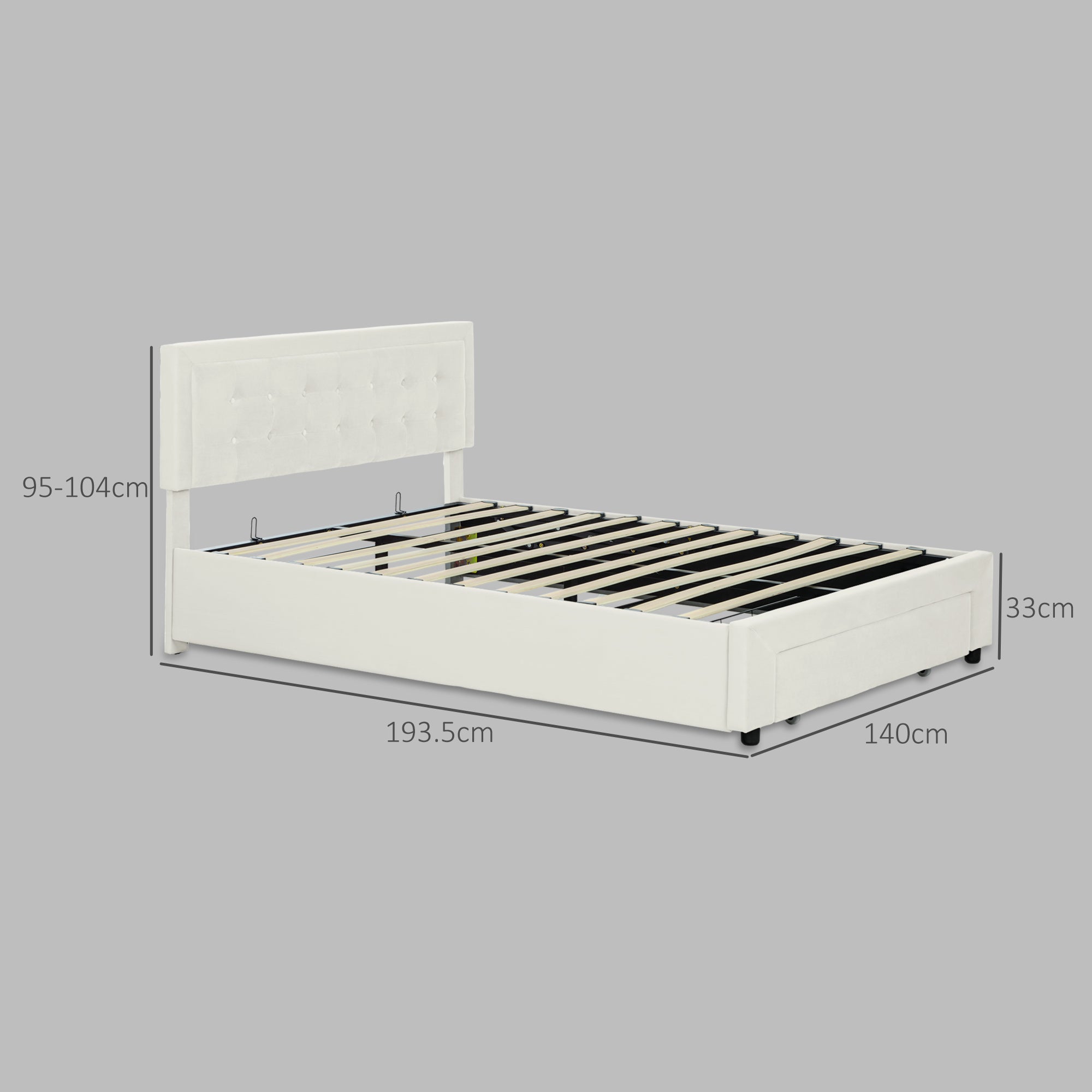 Fynco - Double Ottoman Bed Frame, with Front Drawer - Cream