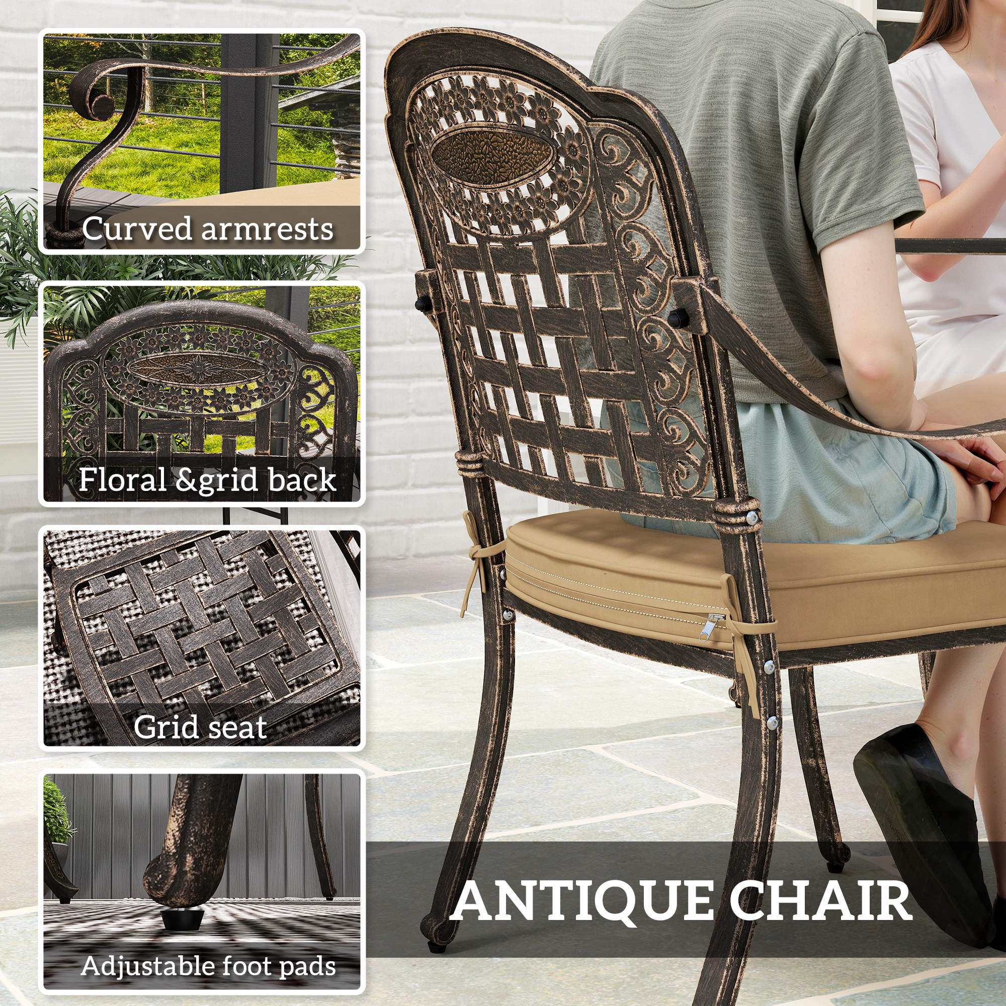 Five-Piece Cast Aluminium Garden Dining Set - Bronze Tone