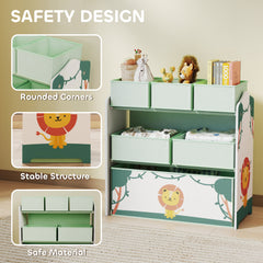 AIYAPLAY Kids Toy Storage Units, 3-Tier Toy Organiser Shelf with 6 Removable Boxes for Kids, Bedroom, Playroom, Green
