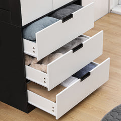 2 Door Wardrobe, Modern Wardrobe with 3 Drawers and Hanging Rod for Bedroom, Black